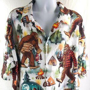 Mens Sasquatch Yeti Bigfoot Camping Casual Button-Down Short Sleeve Shirt 3XL